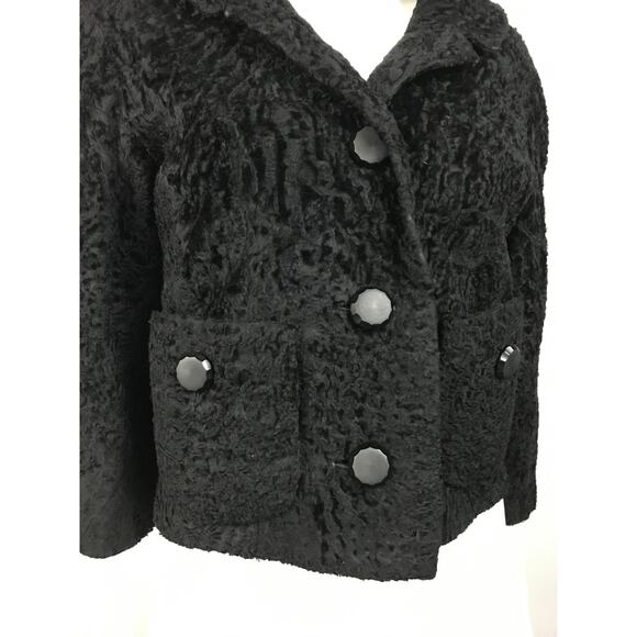 Vintage 1950s Black Fur Crop Coat Three Quarter Sleeves / Women’s XS - Picture 2 of 7